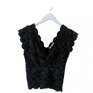 Zara Trafaluc Black V-Neck Lace Embroidered Sleeveless Romantic Top SZ S #1698